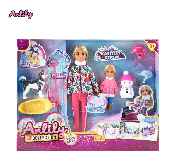 Lutka zimski set sa devojčicom i kucom
