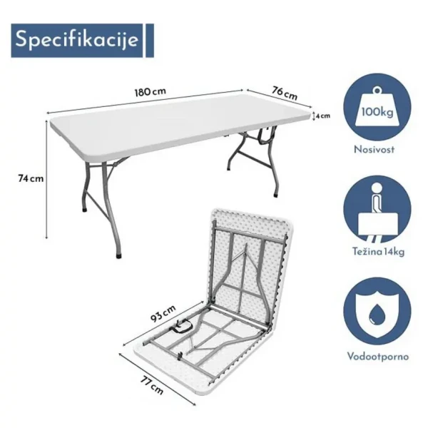 ARNEA Sklopivi Sto 180x76x74cm ( 1611 ) 