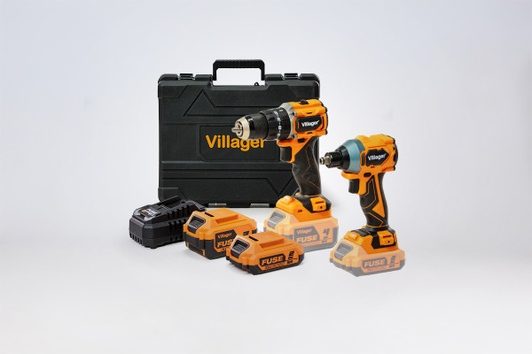 Villager FUSE set bušilica VLP 5121 + odvrtač VLP 6420, baterija 1x2,0Ah,1x4,0Ah, punjač 2,4A