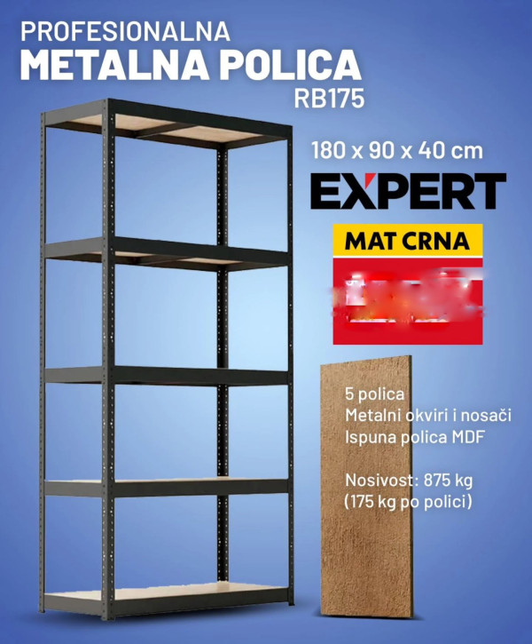 Polica metalna BLACK EDITION 180x90x40cm 875 kg R175 Expert
