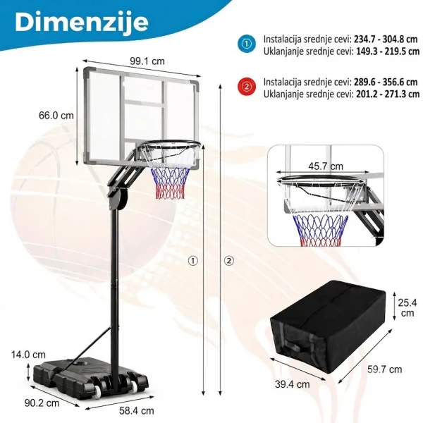 Sportivo Koš podesive visine od 150 do 305 cm ( 2128 )