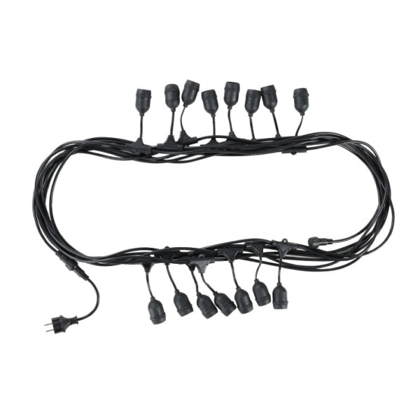 Niz 15 grla E27 sa kablom, 15 m, IP44, crna
