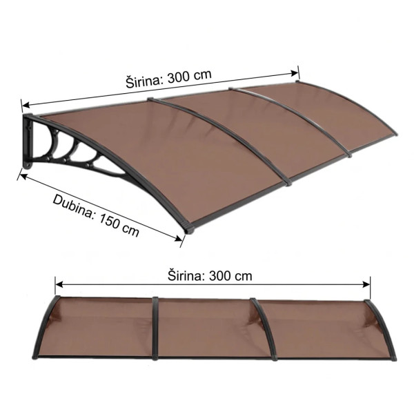 Nadstrešnica Aluminijumska 300x150cm Crna Bronza 5mm ( 2155 )
